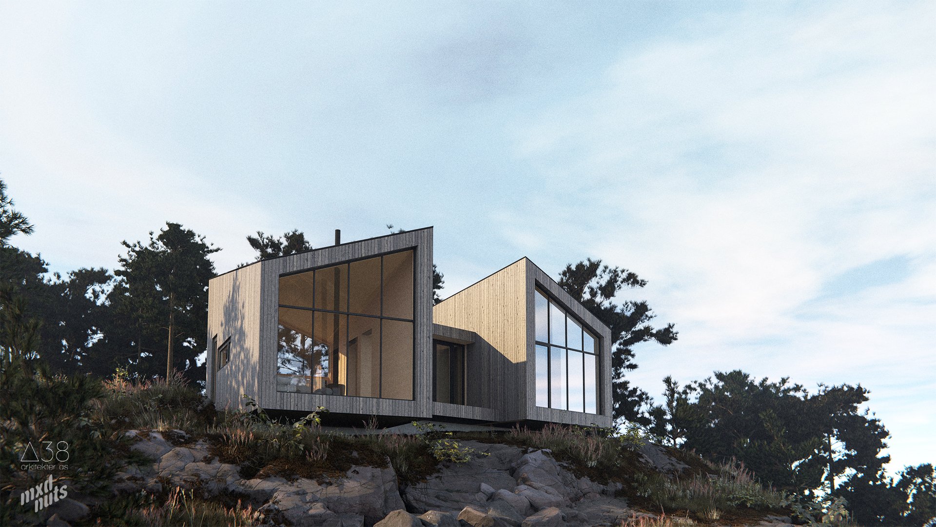 Visualisering af hytte på fjellet