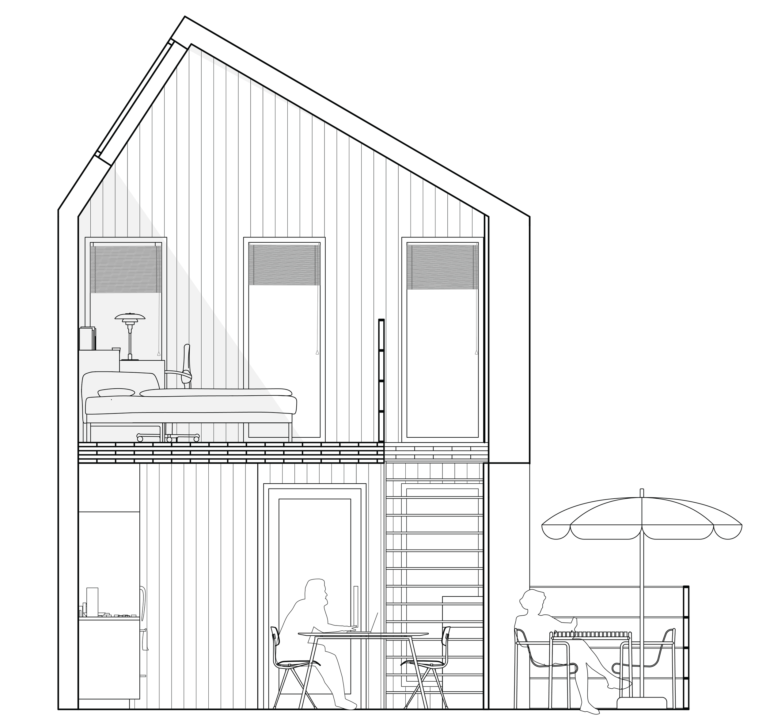 Tegning – moderne, åben lejlighed